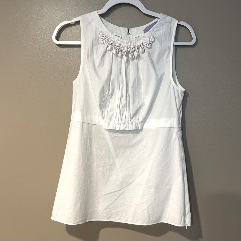 Sleeveless White Embellished Neckline Top